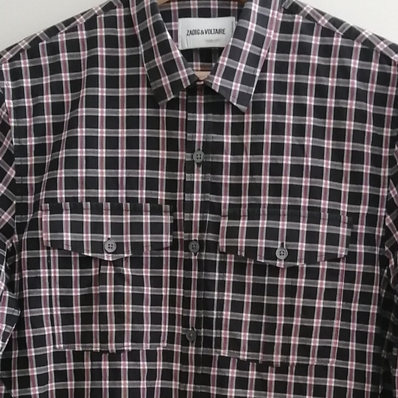 Zadig & Voltaire Men's Thibaut Button Up Red Black Plaid Chest Pockets Large - Picture 16 of 16
